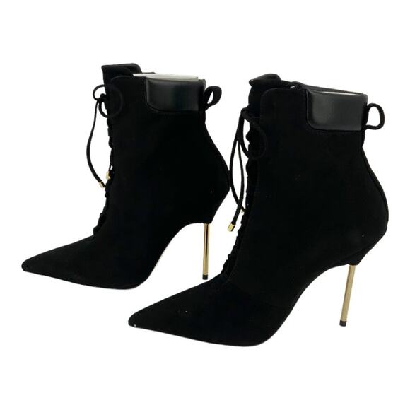 Good American Scandal Lace Up High Heel Booties Black Size 7.5 NWT $275 MSRP - Picture 5 of 8